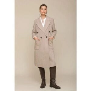 Avec Les Filles Double-Breasted Plaid Coat in Taupe Mini Chevron Size Medium